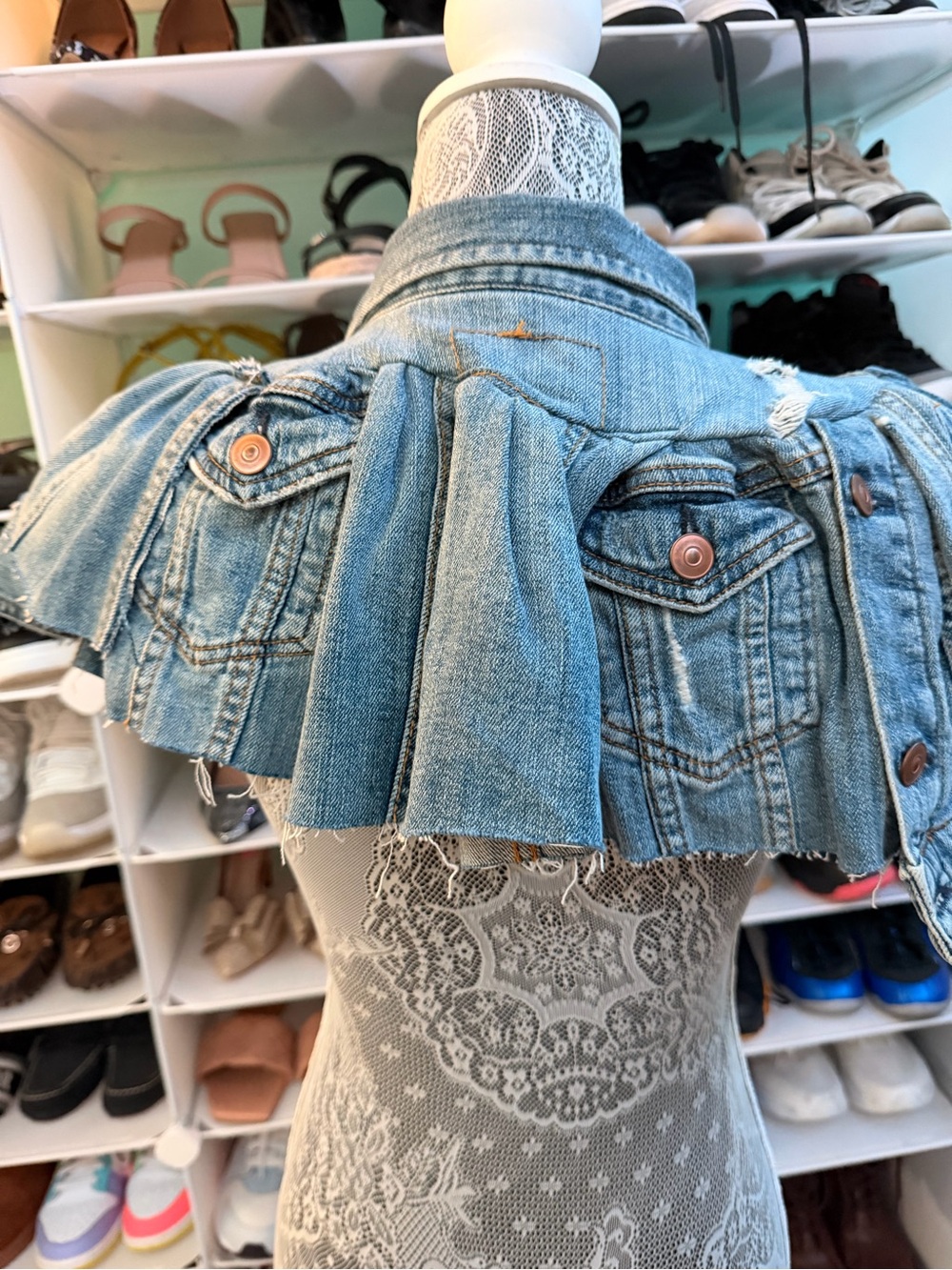 Custom made Ruffled Denim Cape - Picture 7 of 8